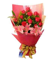 12 red roses with 3 lilys in bouquet to cebu