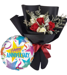 6 Pcs. Mixed Roses with Anniversary Balloon