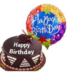 Chocolate Cake with Birthday Mylar Balloon