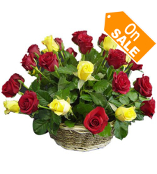 24 Multi Color Roses in Basket