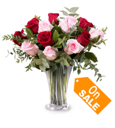 send 1 dozen red and pink roses in vase to cebu