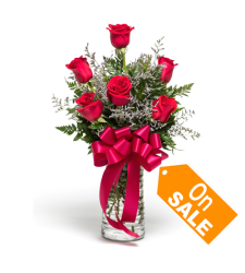 Six Red Roses Garden in Vase