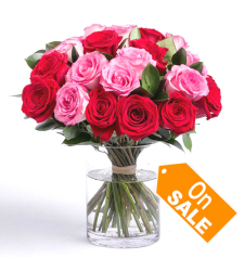 send 24 red and pink color roses in vase to cebu