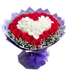 48 Red & White Color Roses in Bouquet