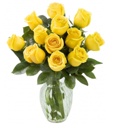 12 Yellow Roses in a Vase