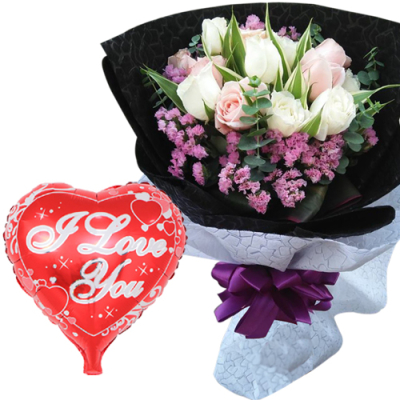 12 pcs Mixed Roses Bouquet and Love You Balloon