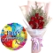 8 Red Roses Bouquet with Anniversary Balloon