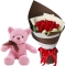 15 Red Roses in Bouquet with Small Bear