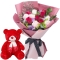 12 Multi Color Roses with 8" Inch Teddy Bear